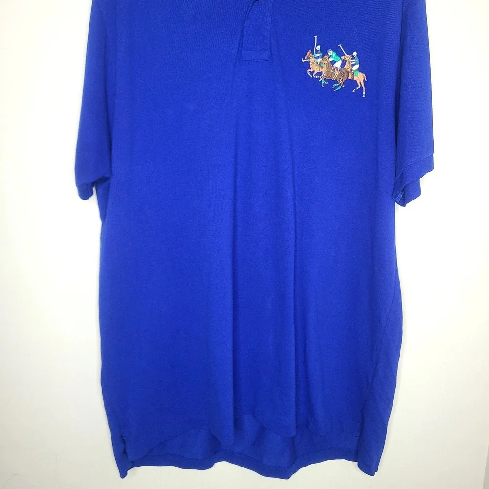 POLO RALPH LAUREN Men's Big And Tall Mesh Triple Pony Polo Shirt Royal‎ Blue 2XB